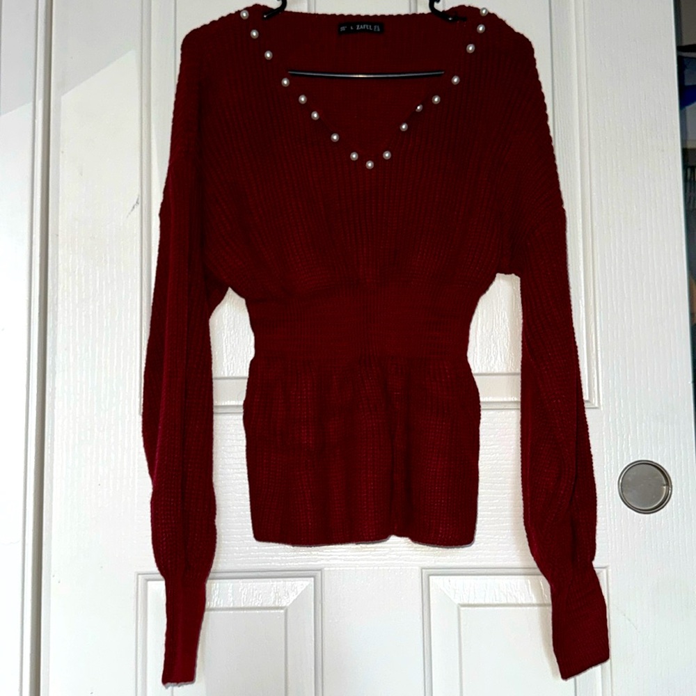 Large Zaful pearl red sweater! Never worn without tags.